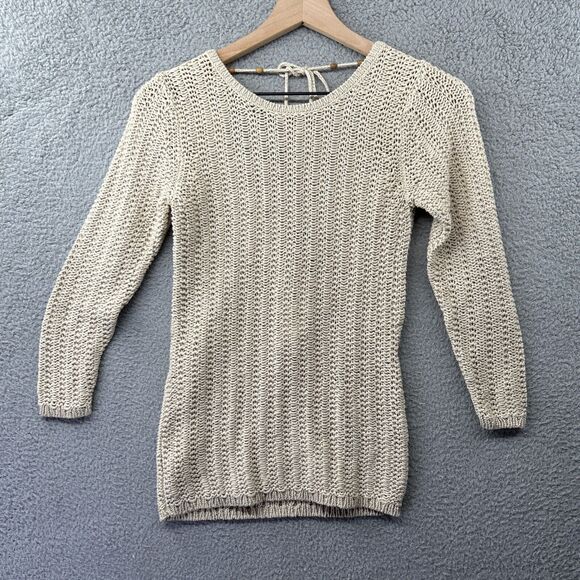 NWT GAP Sweater Womens XS Beige Cotton Open Knit Y2K 2000s Boho Fairy Art Indie - Picture 1 of 14